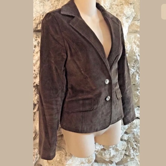 PRIORITIES BROWN CORDUROY CRYSTAL BUTTON BLAZER - Picture 6 of 8